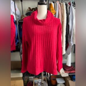 Rafaella Sweater Women's Medium Petite Red  Stripe Cowl Collar Pullover